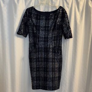 Eva Franco Navy and Silver Boucle Knit Sheath with Pockets!